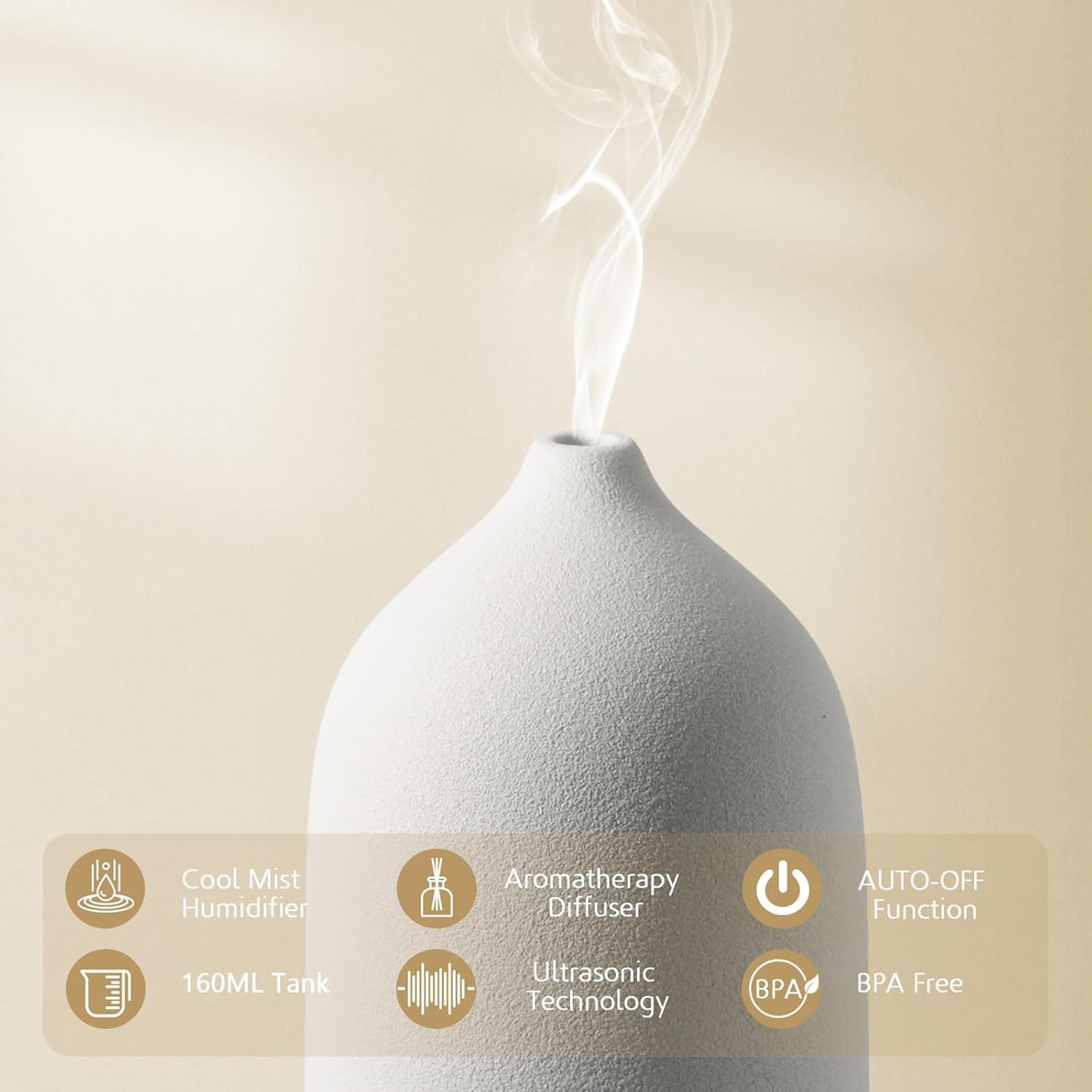 Diffuserlove Ceramic Essential Oil Diffuser for Room, Home, Bedroom - Aromatherapy Air Diffuser With Yellow Wood Pattern Base