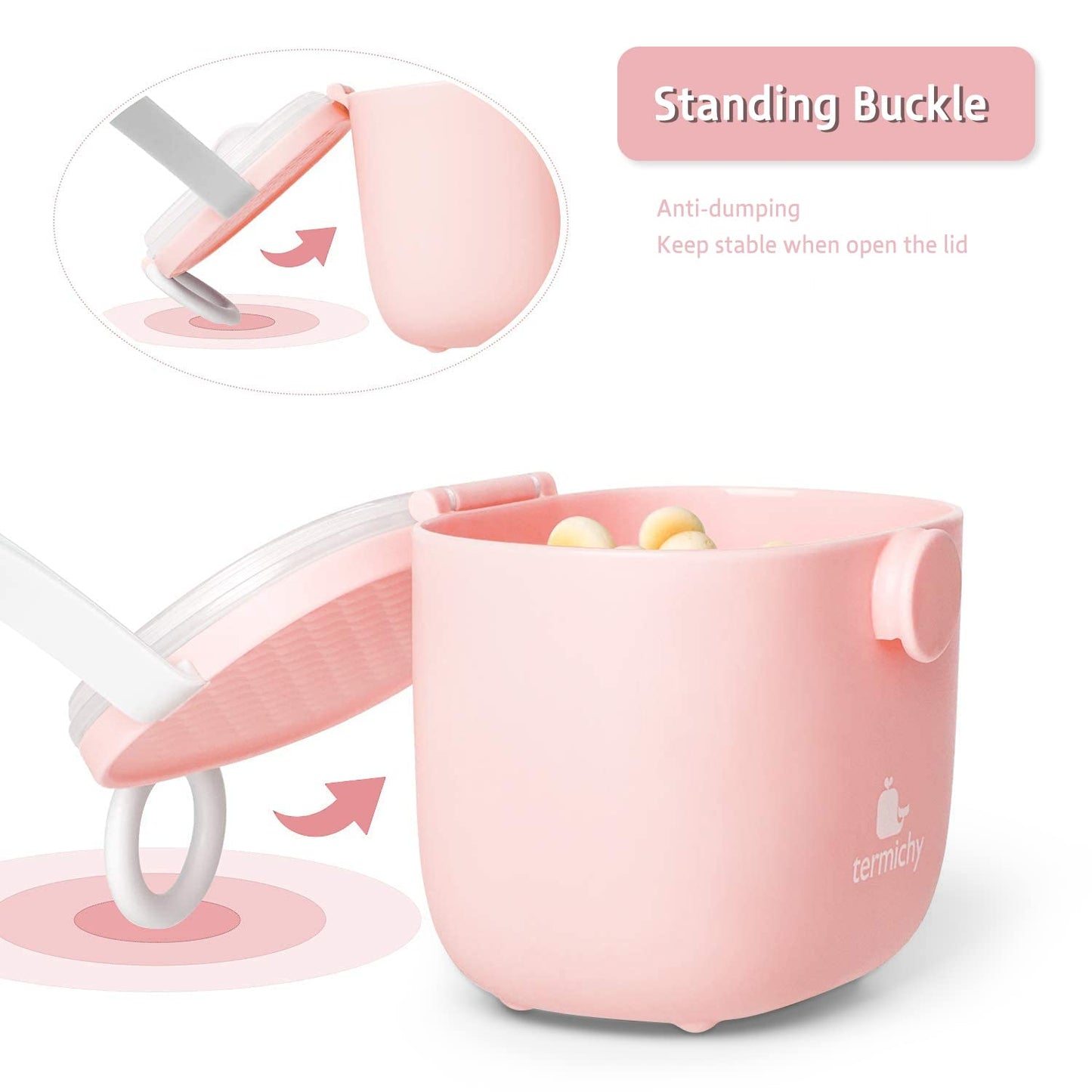 Termichy Baby Formula Dispenser, Portable Milk Powder Dispenser Container with Carry Handle and Scoop for Travel Outdoor Activities with Baby Infant, 8.8OZ, 0.55LB, 250g, 500ml (Pink)