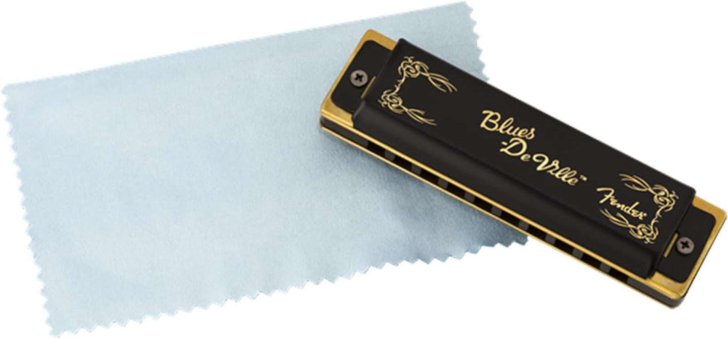 Fender Blues DeVille Harmonica - Key of A Bundle with Carrying Case, Austin Bazaar Online Manual, and Polishing Cloth