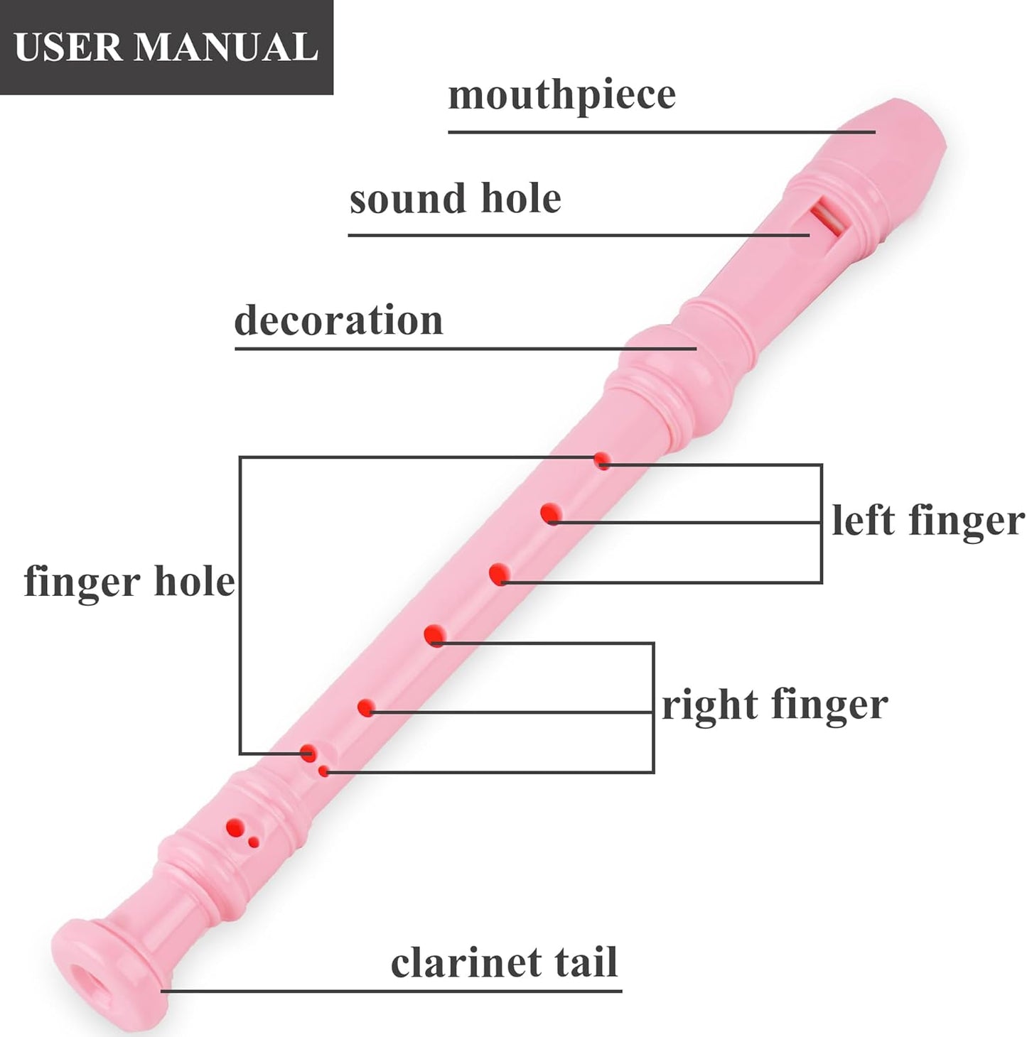 Recorder Instrument for Beginner Kids Adults,8-Hole Soprano Descant Recorder Music Flute with with Cleaning Rod & Leather Case For School Student Home Entertainment(2-Pink Rose)