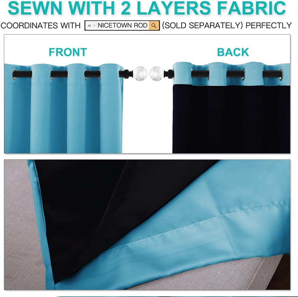 NICETOWN 100% Blackout Curtains 84 inches Long, Pair of Energy Smart & Noise Blocking Out Drapes for Baby Room, Thermal Insulated Guest Room Lined Window Dressing(Teal Blue, 42 inches Wide)