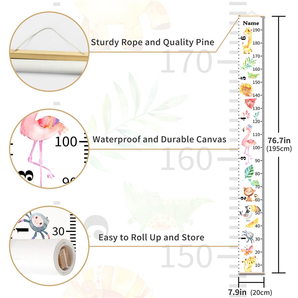 Personalized Growth Chart for Kids, Baby Height Chart with Custom Name, 77"x7.9" Canvas and Beige Wood Height Measuring Rulers for Boys Girls Removable Wall Ruler Hanging for Nursery Decor - Sports
