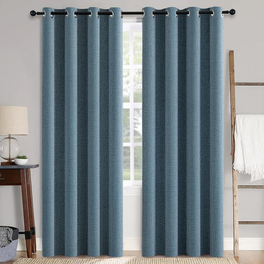 MIULEE 2 Panels Blackout Curtains Polyester Texture Opaque Curtains for Bedroom 100% Blackout Thermal Insulated Dusty Blue Curtains 90 Inches Long for Living Room