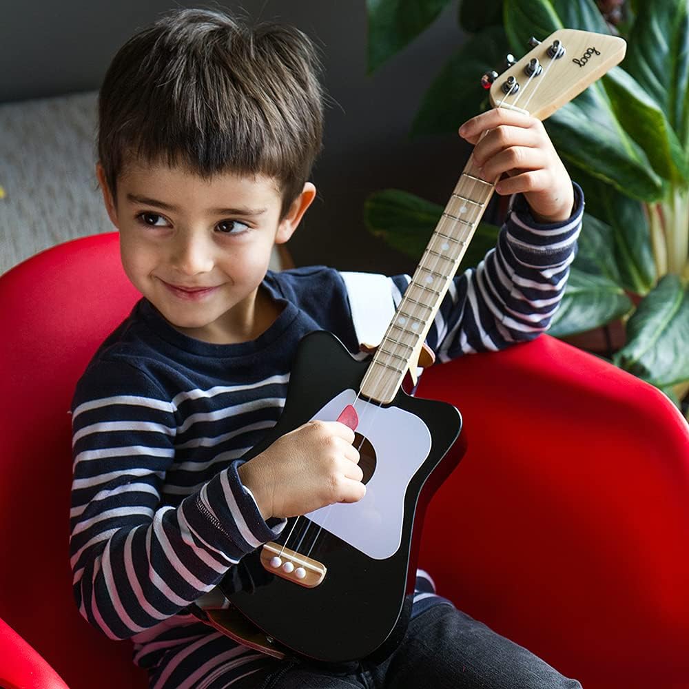 Loog Mini Acoustic kids Guitar for Beginners 3-strings Ages 3+ Learning app and lessons included Black