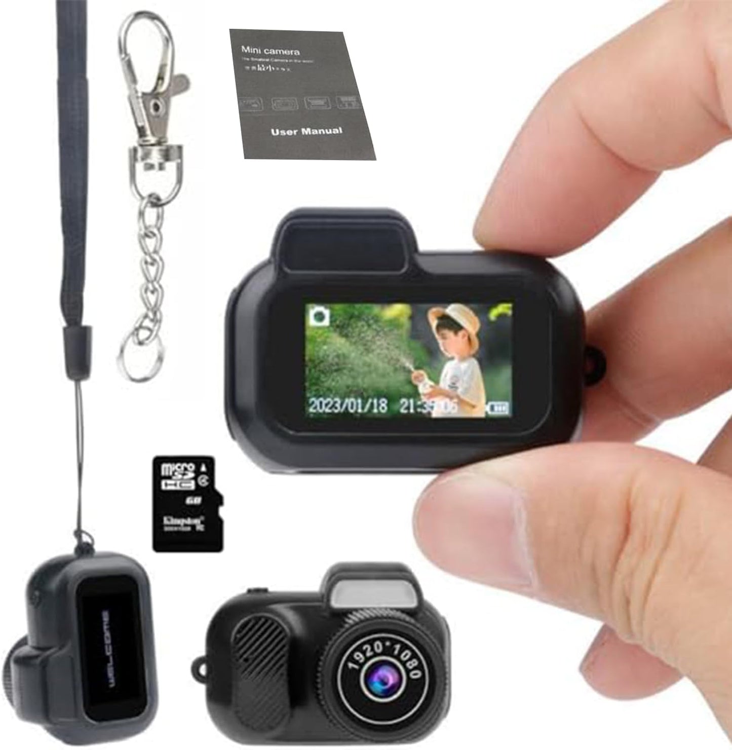 Keychain Camera, World's Smallest 1080P HD Mini Camera, Retro Portable Mini, 100 Mins Battery Life, for Students, Kids (64G)
