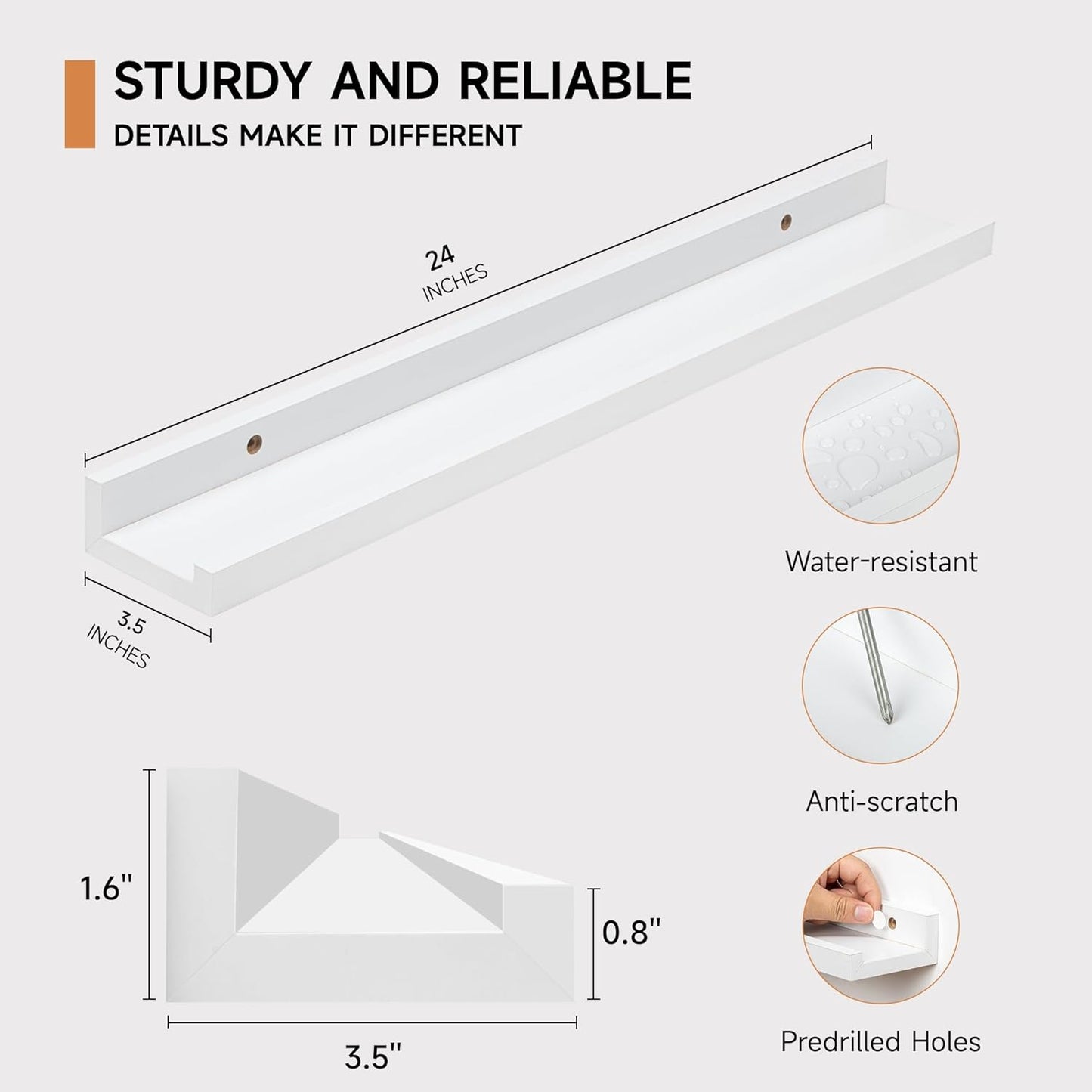 Picture Ledge Shelf for Wall, Floating Shelves Set of 4, 24 Inch Long Nursery Book Shelves for Toys Storage, Kids Bookshelf Wall Mounted for Books Photo Frames, White