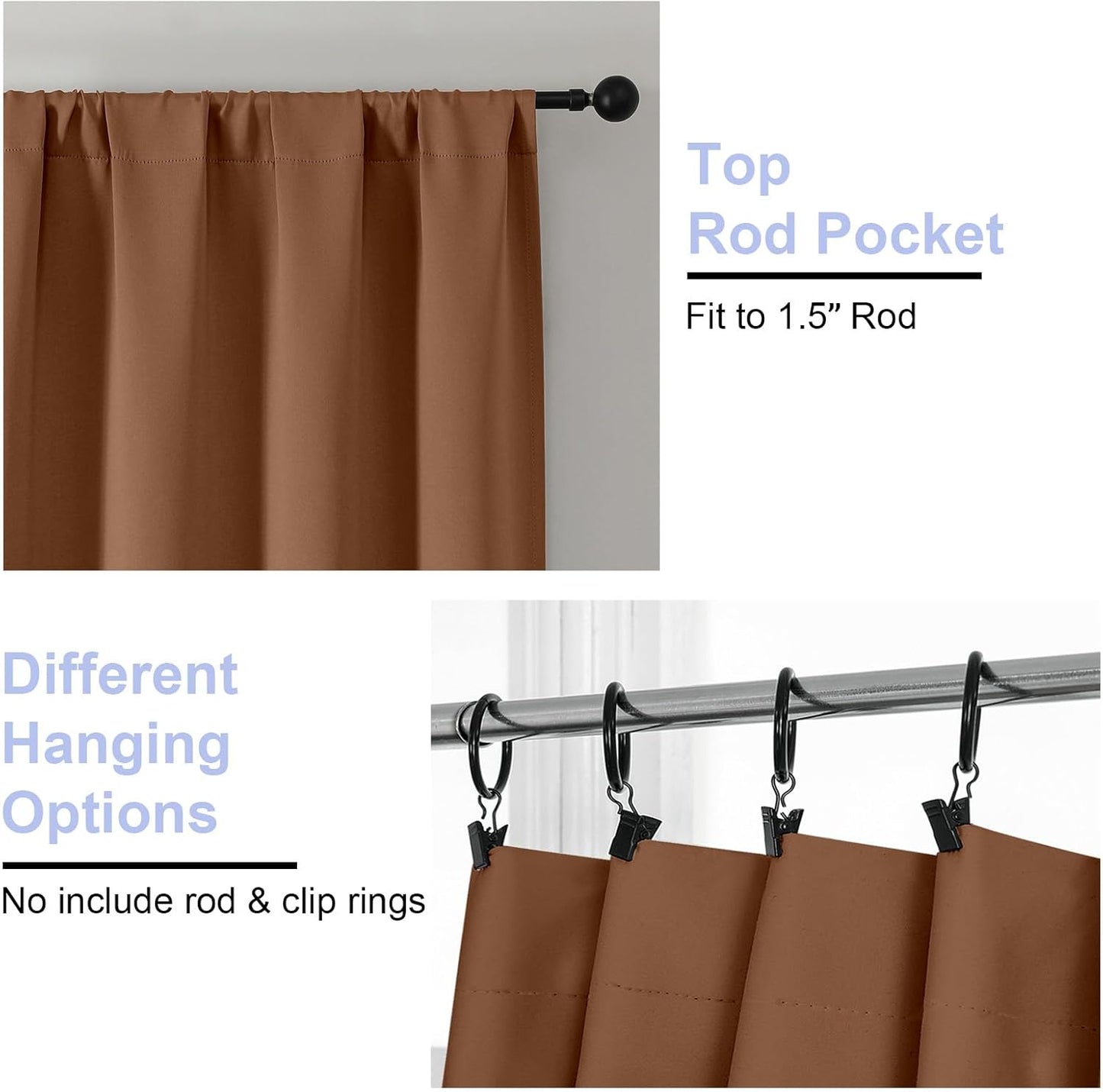 Simplebrand Ava Sun Baked Blackout Curtains for Bedroom 72 Inch Length 2 Panels, Privacy Thermal Insulated Rod Pocket Door Window Curtains for Patio French Door Front Door, W40 x L72 Inch, Sun Baked