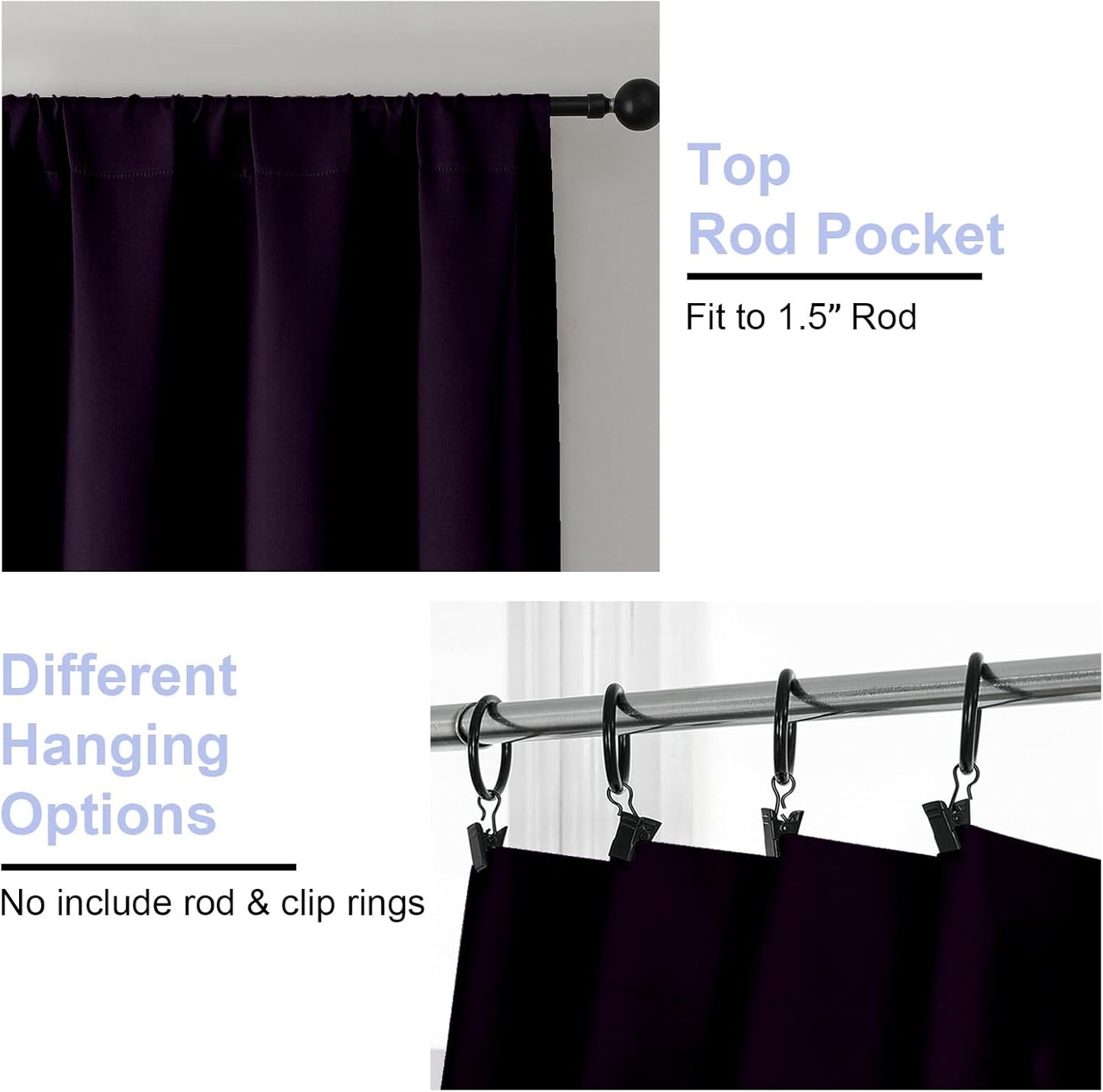 Simplebrand Ava BlackBerry Blackout Curtains for Bedroom 72 Inch Length 2 Panels Set, Privacy Thermal Insulated Rod Pocket Door Window Curtains for Patio French Door Front Door, W40 x L72 Inch