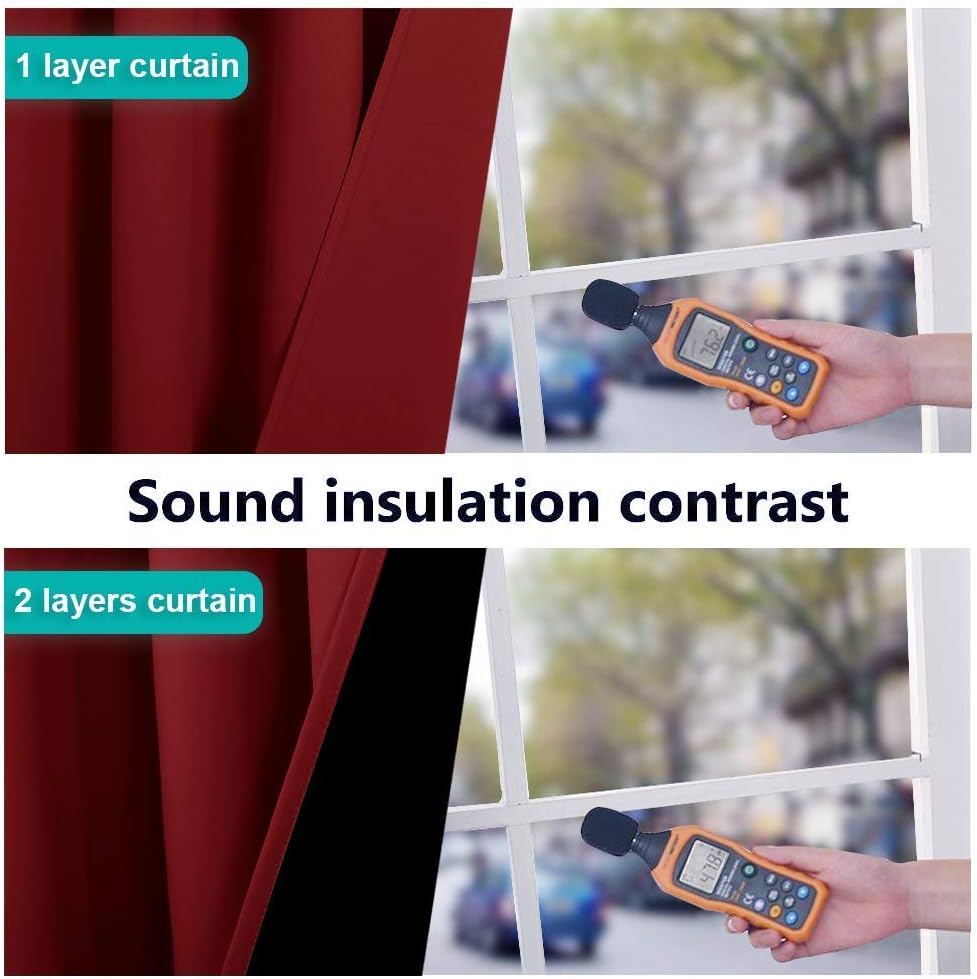 NICETOWN 100% Blackout Blinds, Set of 2, 46" x 102", Burgundy Red, Laundry Room Decor Window Treatment Curtains for Large Patio Sliding Door, Thermal Insulated Curtains for Bedroom