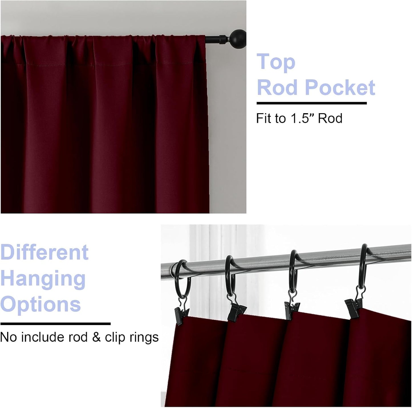 Simplebrand Ava Burgundy Short Blackout Curtains for Bedroom 54 Inches Long 2 Panels Set, Solid Thermal Insulated, Energy Saving Window Treatment Curtains Blackout Drapes, W40 x L54 Inch, Burgundy