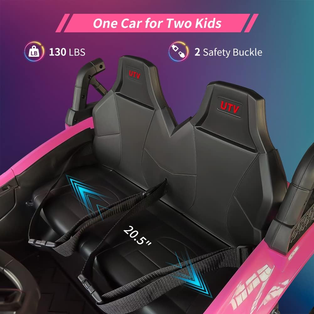 2 Seaters 24V Ride on UTV with Remote Control,10AH Battery, 400W Powerful Motors with 17" EVA Wheels, 20.5“ Seat Width Electric Ride Toy with Metal Suspension,LED Lights,Music,Horn (Rose)