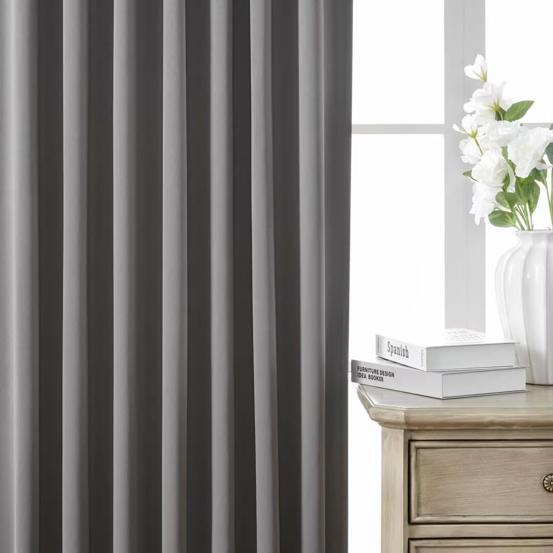 Joydeco 72 Inch Blackout Curtains for Bedroom, Thermal Insulated Black Out Curtains 2 Panels Set, Room Darkening Drapes for Living Room Window Rod Pocket Back Tab (W37 x L72 Inch, Light Grey)