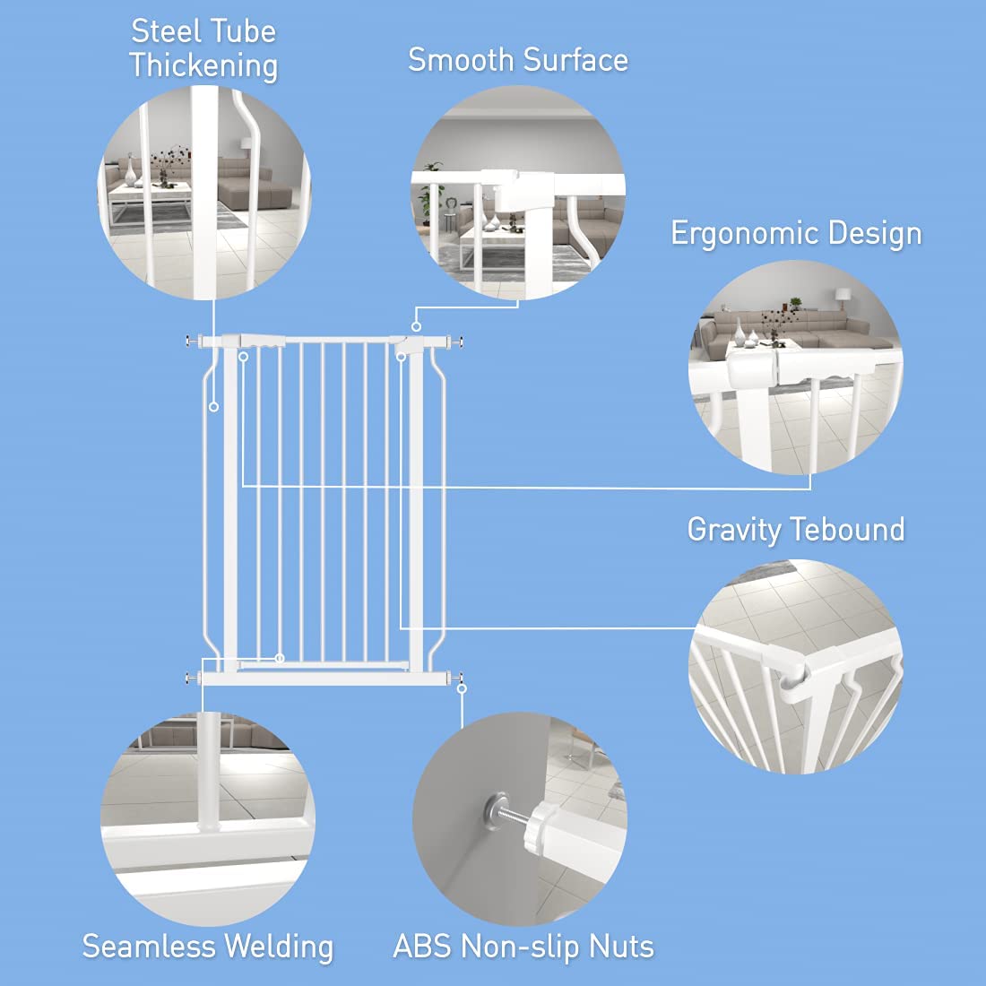 WAOWAO Extra Tall 40.55" Baby Gate 29.92-46.85" Wide Pressure Mounted Walk Through Swing Auto Close Safety White Metal Toddler Child Dog Pet for Indoor Stairs,Doorways,Kitche