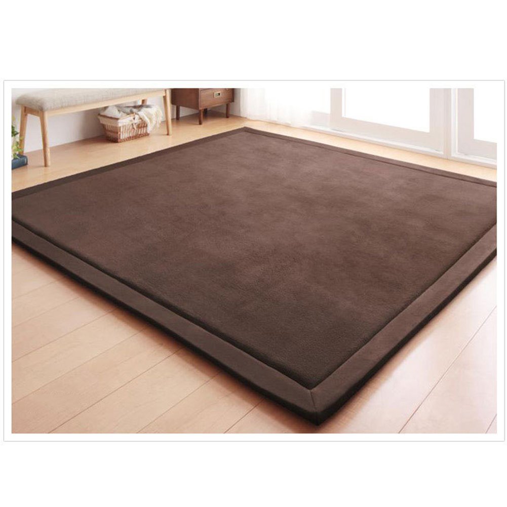 Loartee Nursery Rug - Coral Velvet Crawling Rug & Play Area Rug (6'8"x9'2", Coffee) for Toddler Children's Play Mat & Yoga Mat / Exercise Pads
