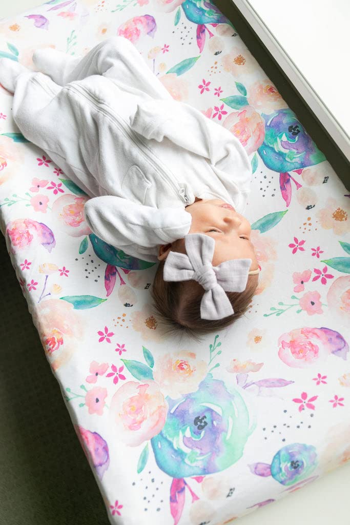 TotAha Premium Stretchy Changing Pad Covers (2-Pack)-Hypoallergenic, Silky Comfort, Buttery Soft, Calming Effect, All-Season Jersey-Knit 32'' X 16'' X 5'' Deep Pocket (Colorful Flora & Blue Flowers)