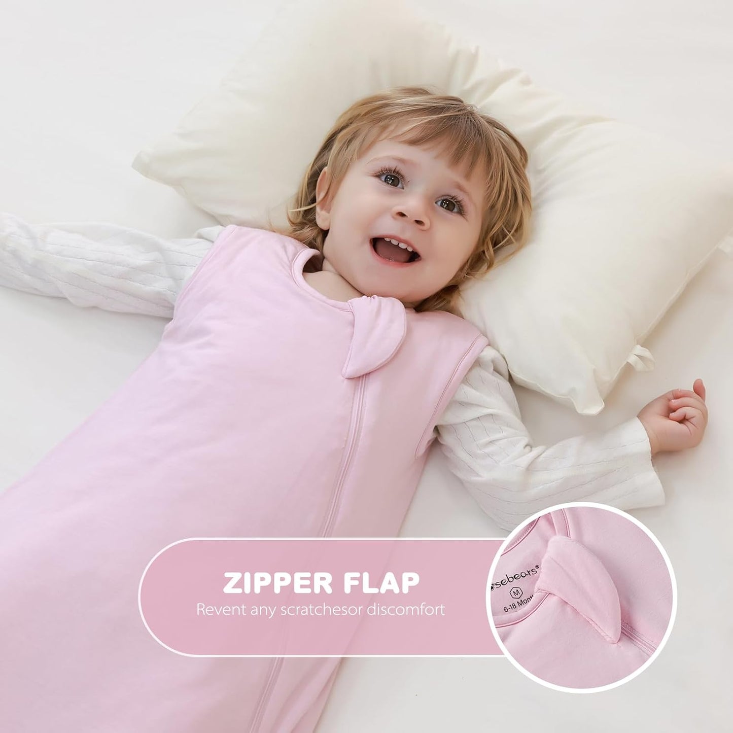 Mosebears Unisex Baby Sleep Sack 1.0 TOG, Supersoft Rayon Made from Bamboo Wearable Blanket with 2-Way Zipper (Blush,0-6 Months)