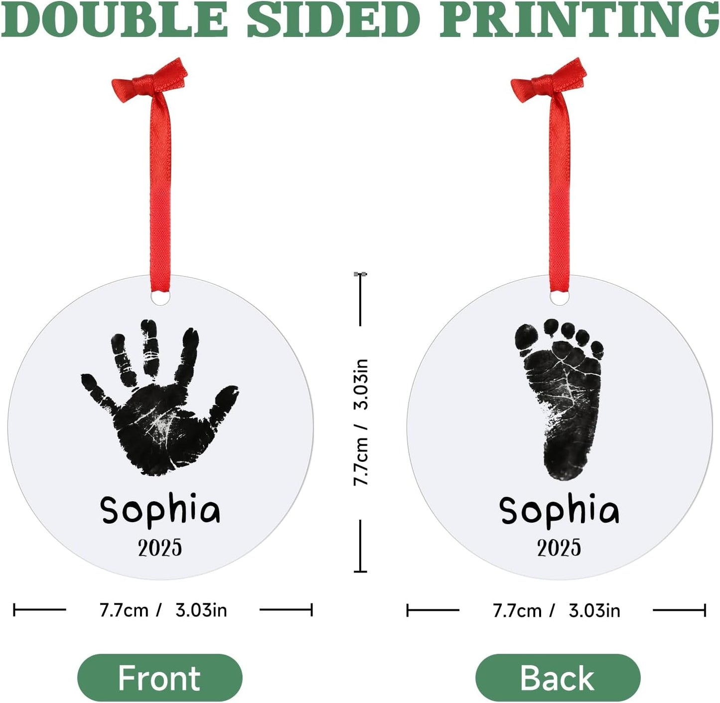 Baby Hand and Footprint Ornament - Baby's Frist Christmas Ornaments with Custom Photo, Name, Date - Personalized Baby Gifts, Newborn Keepsake, New Mom Gifts