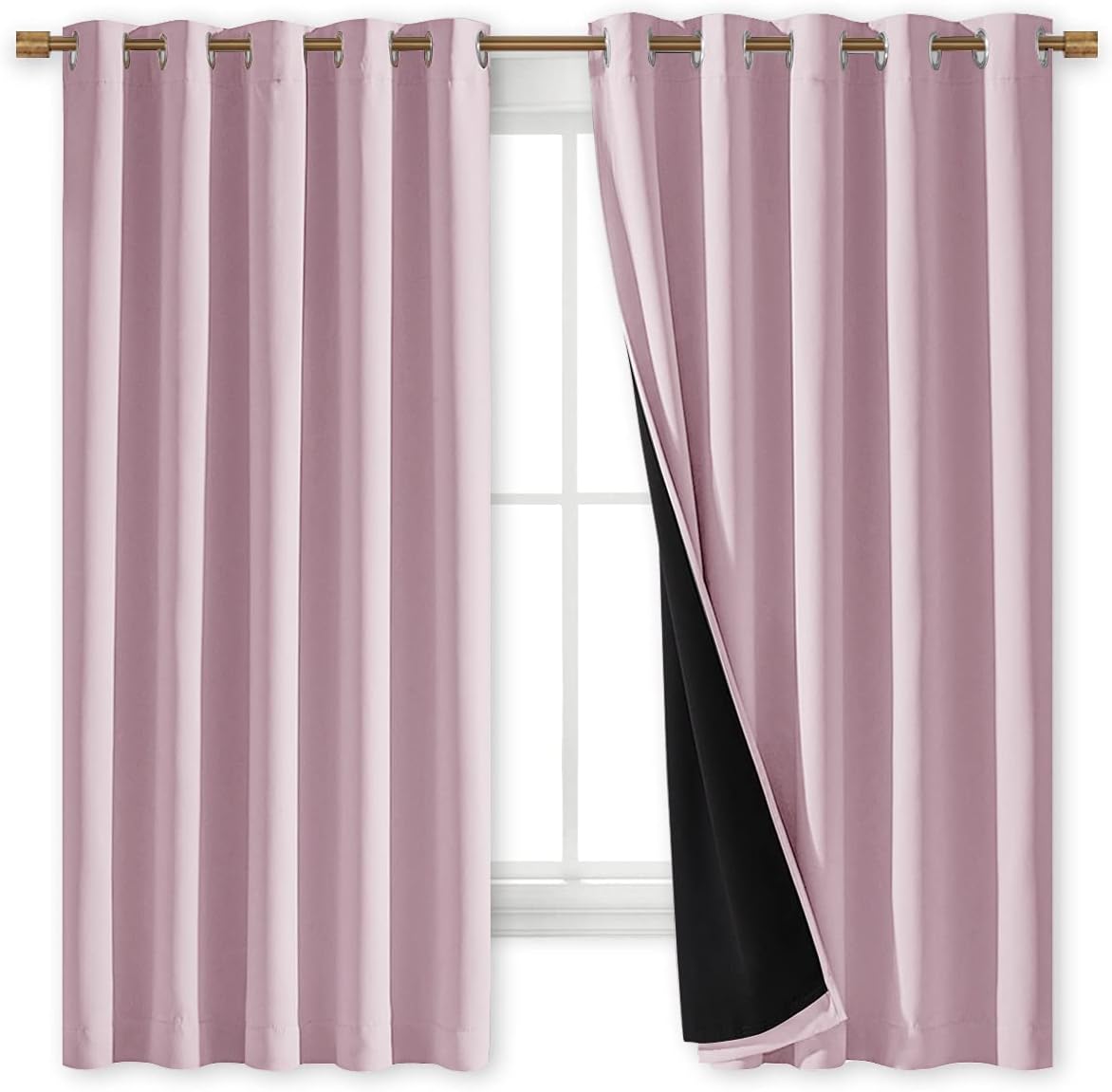 NICETOWN 100% Blackout Window Curtain Panels, Heat and Cold Blocking Drapes with Black Liner for Nursery, 84 inches Thermal Insulated Draperies (Lavender Pink, 2 Pieces, 70 inches Wide Each Panel)