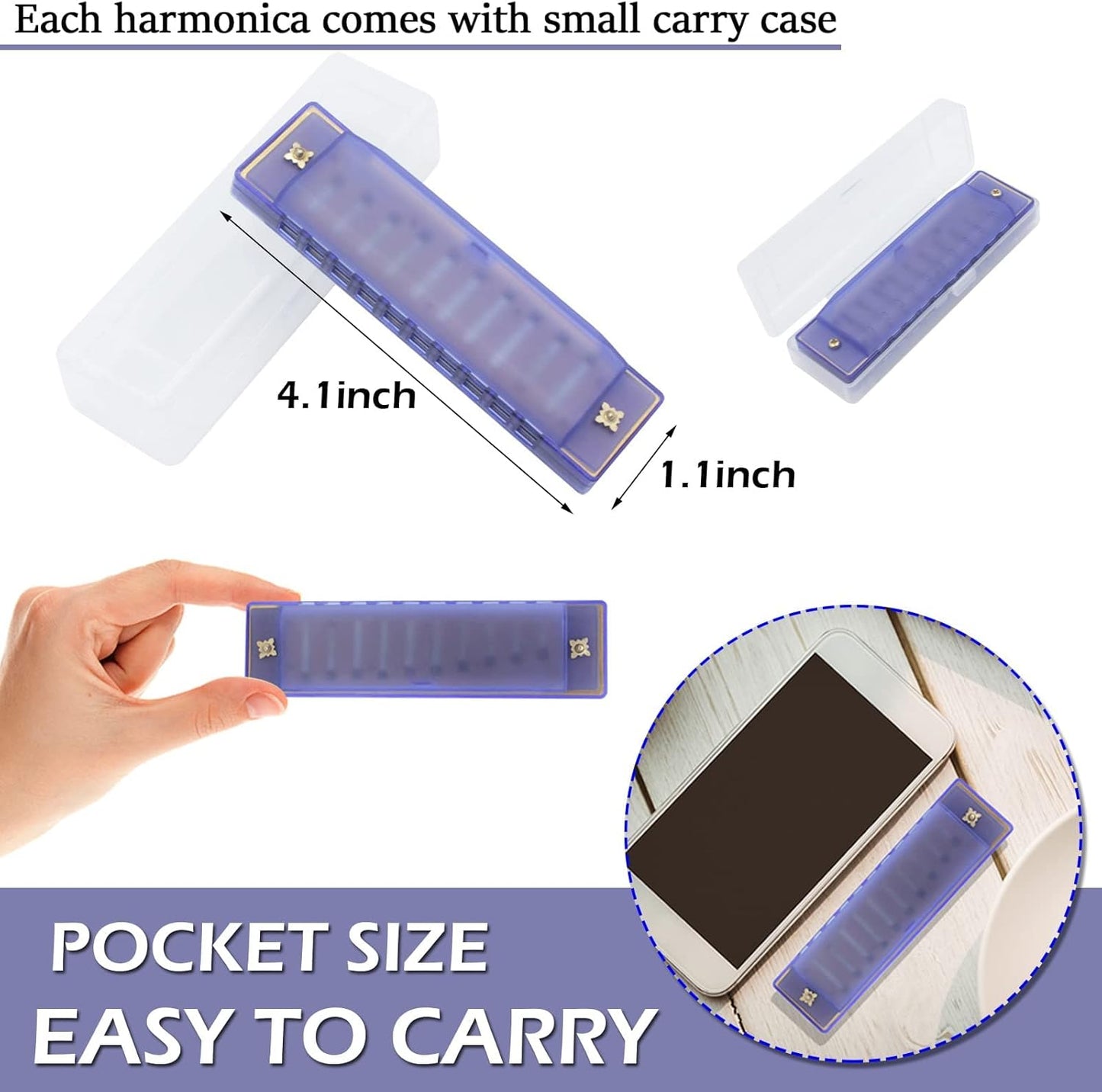 Harmonica for Kids 10 Hole Translucent Harmonica, 5 Pack Educational Toys Beginner's Musical Instruments for Children's Party Holidays (Blue, Red, Green, Orange, Pink)