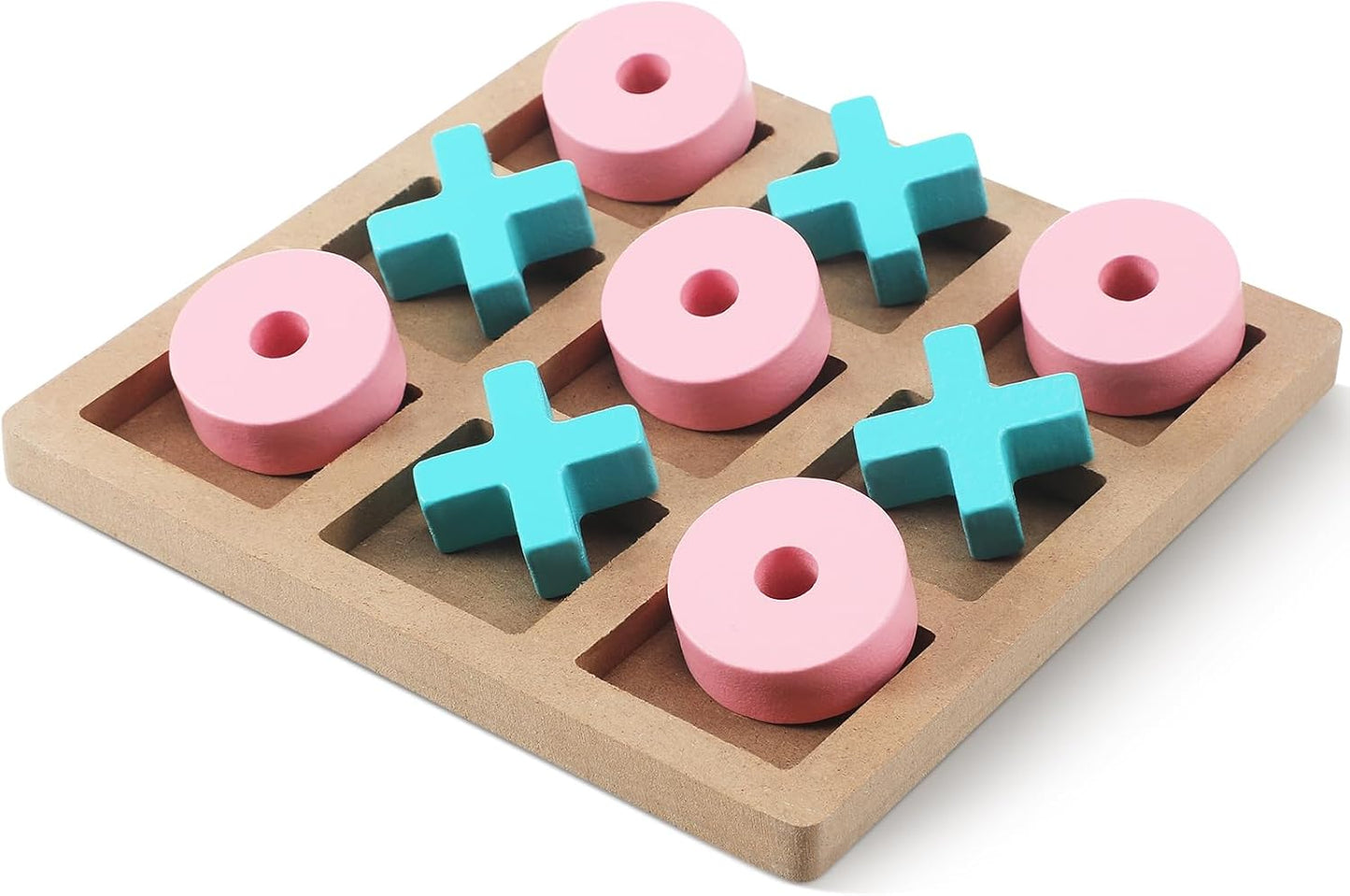 Wooden Tic Tac Toe Game Tic Tac Toe Board Game 7 Inch Wood Board Table Top Living Room Decor Fun Family for Family Night Indoor Outdoor Party Adults Classic Travel (Pink Blue)