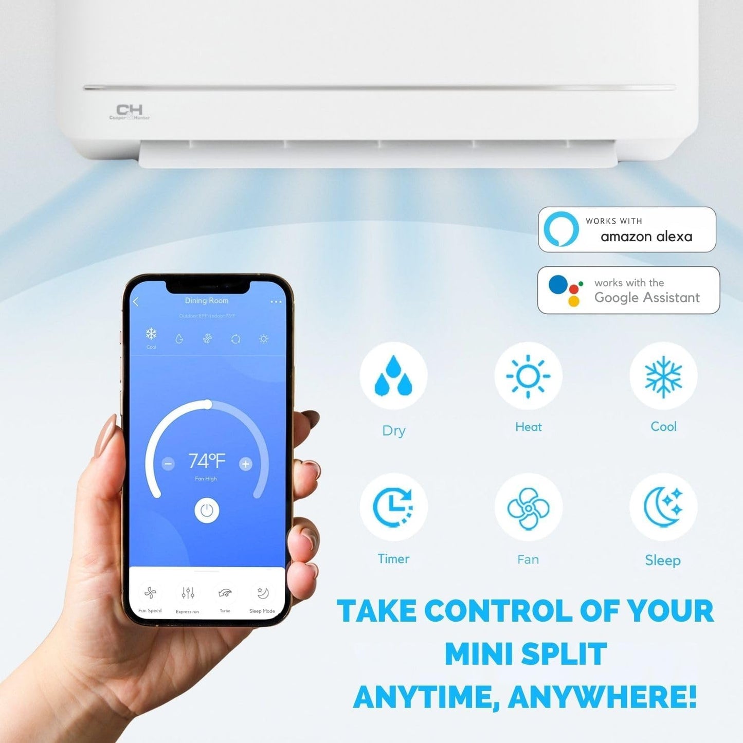 Cooper & Hunter 24,000 BTU, 230V, 17 SEER Ductless Mini Split AC/Heating System Pre-Charged Inverter Heat Pump with 16ft Installation Kit