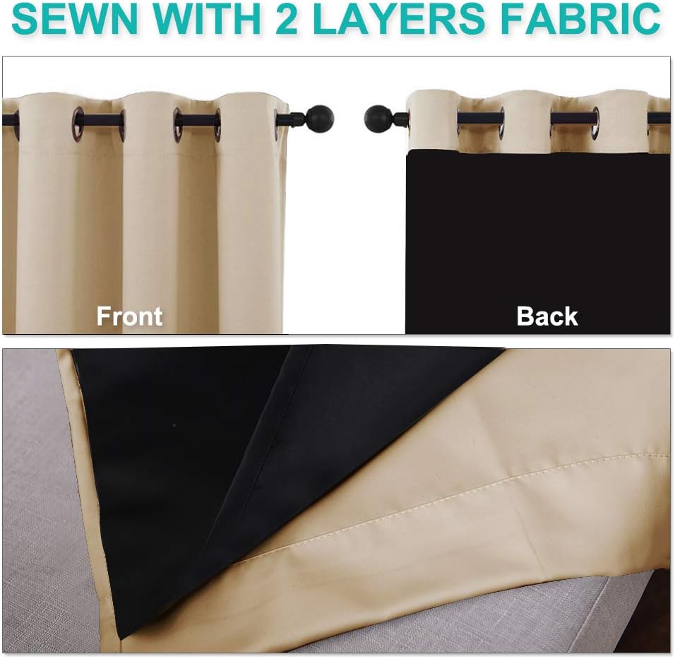 NICETOWN Living Room Completely Shaded Draperies, Privacy Protection & Noise Reducing Black Lined Insulated Window Treatment Curtain Panels for Patio Door (Set of 2 Pcs, W46 x L72, Biscotti Beige)