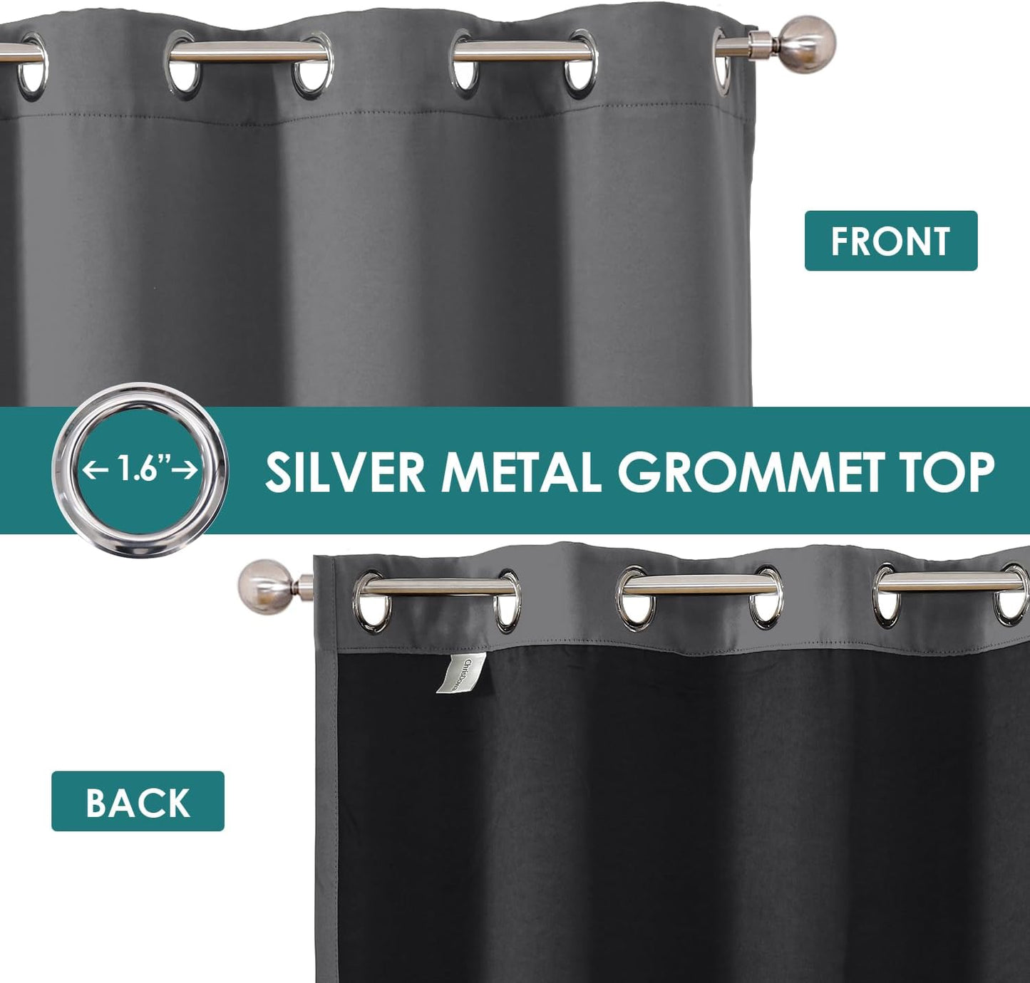 ChrisDowa 100% Blackout Curtains for Bedroom with Black Liner, 2 Thick Layers Total Blackout Thermal Insulated Grommet Window Curtains 2 Panels Set (Grey, 42W x 63L)