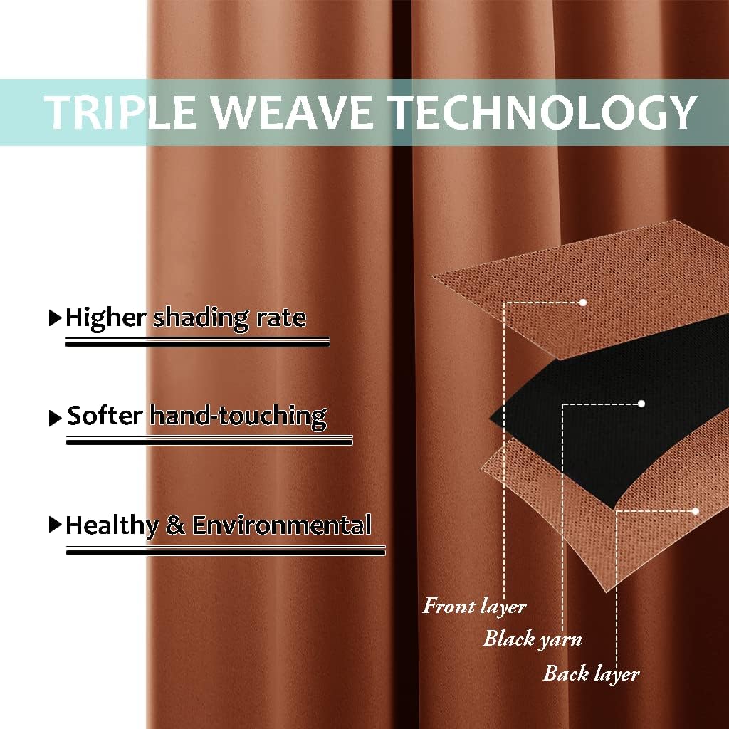 NICETOWN Burnt Orange Blackout Curtains 84 inches Long, Full Light Blocking Drapes with Black Liner for Nursery, Noise Reducing Thermal Insulated Draperies for Doorway (2 Pieces, 37" Wide Each Panel)