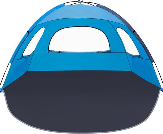 NXONE Beach Tent Sun Shade Shelter for 3/4/6 Person Person with UV Protection, Extended Floor, 3 Mesh Roll Up Windows & 8.0/8.5mm Fiberglass Rods丨Carry Bag Included