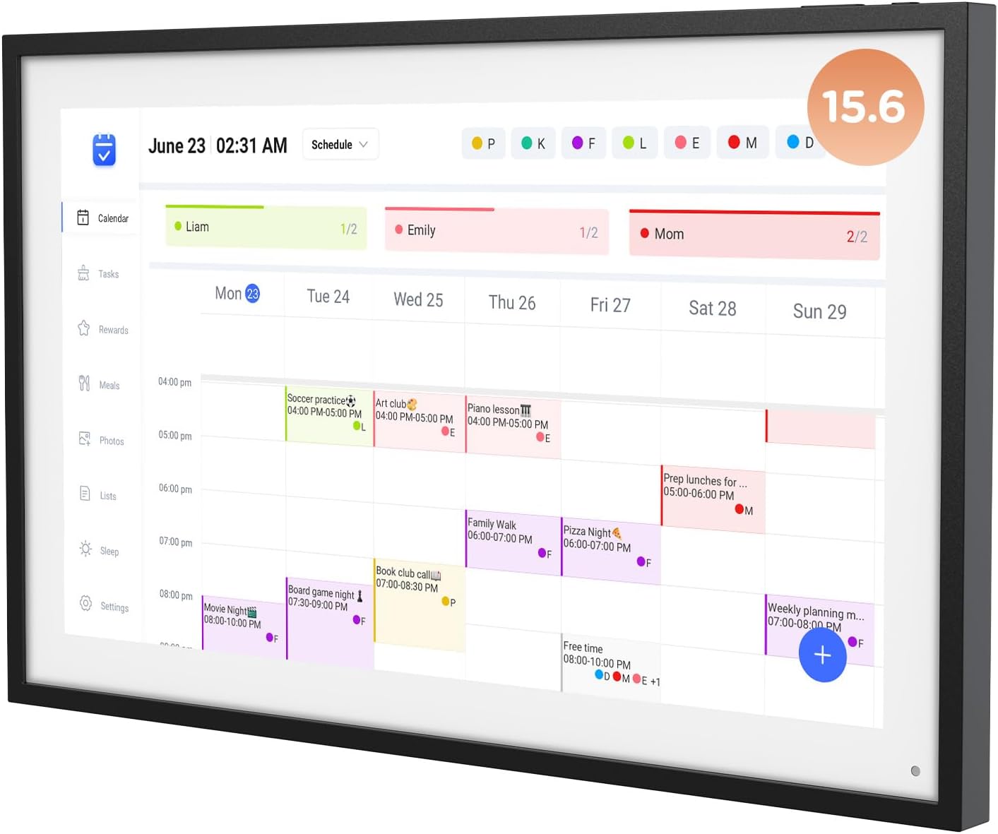 15.6 Inch Digital Calendar, Wall Electronic Desk Calendar, Full HD 1920 * 1080P IPS Touchscreen Interactive Display for Family Meal Planner Support - Streamline Household Organization