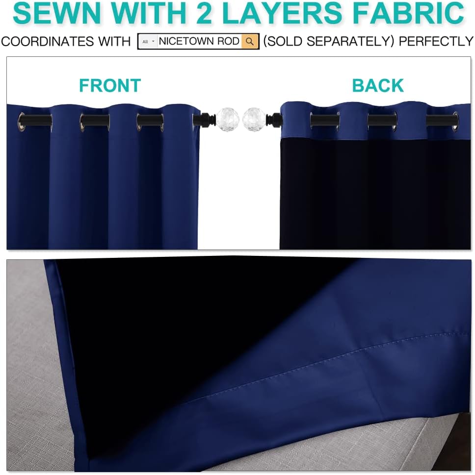NICETOWN Complete 100% Blackout Curtains, Thermal Insulated & Energy Efficiency Window Draperies for Guest Room, Full Shading Panels for Shift Worker and Light Sleepers, Royal Blue, 42W x 84L, 2 Pcs