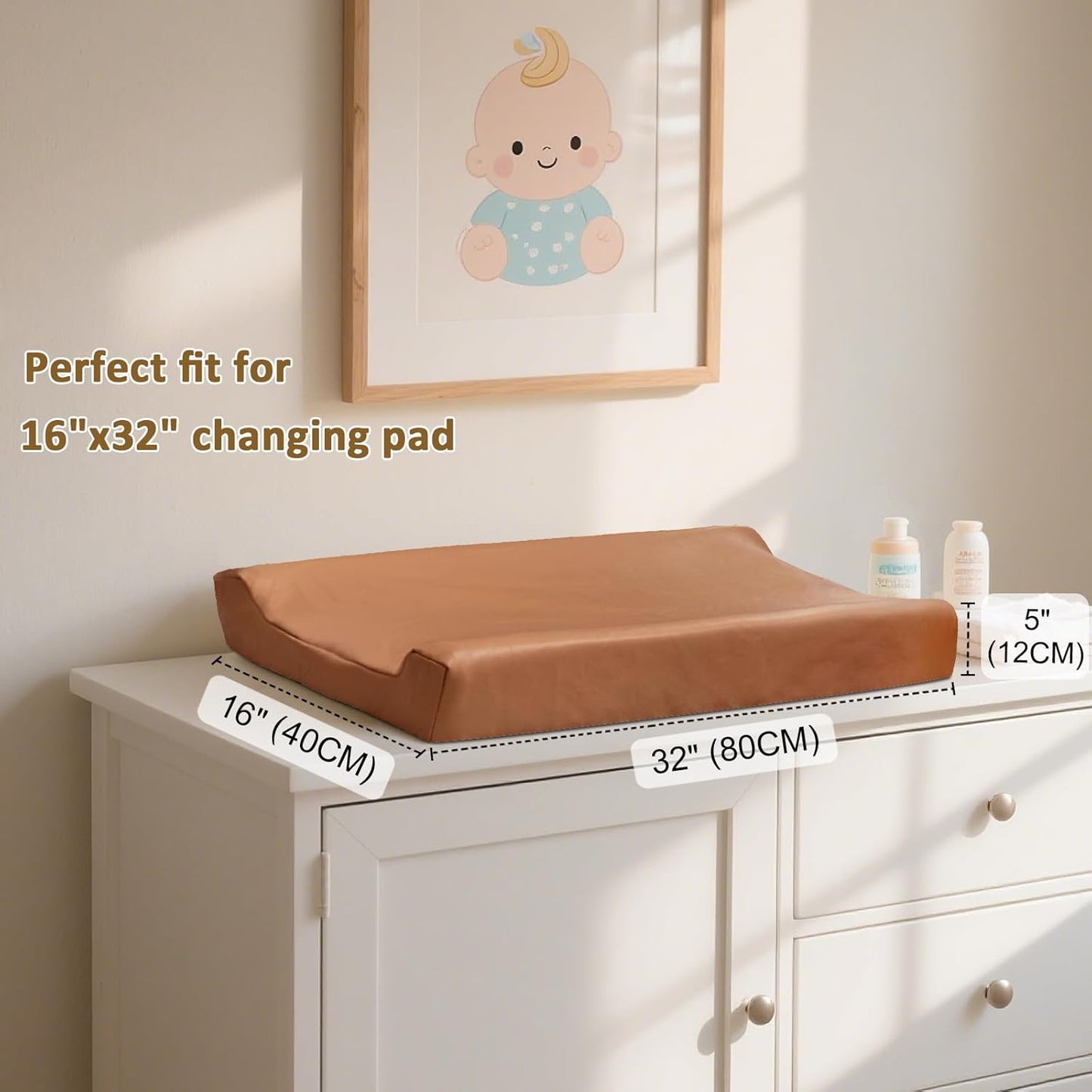 Owlowla Changing Pad Cover,Waterproof Changing Pad Covers-Soft Leather Diaper Changing Table Cover,Fits Standard Changing Pads for Baby Boy Girl（Brown）