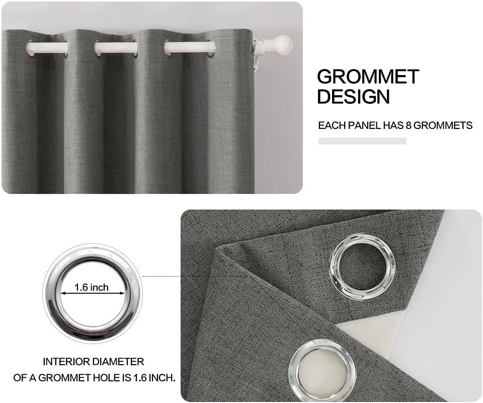 MIULEE Linen Texture Curtains for Bedroom Solid 100% Blackout Thermal Insulated Dark Grey Curtains Grommet Room Darkening Drapes Luxury Decor for Living Room Nursery 52x63 Inch (2 Panels)