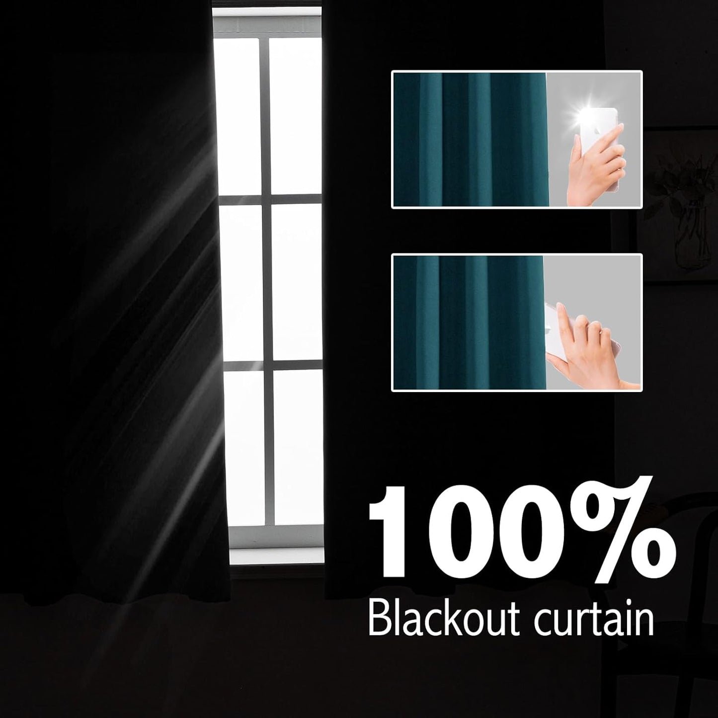 Anytime 100% Blackout Curtain Set, Thermal Insulated & Energy Efficiency Window Draperies for Guest Room, Full Shading Panels for Shift Worker and Light Sleepers（Greyish Blue, 2 Panels, 52W x 54L）