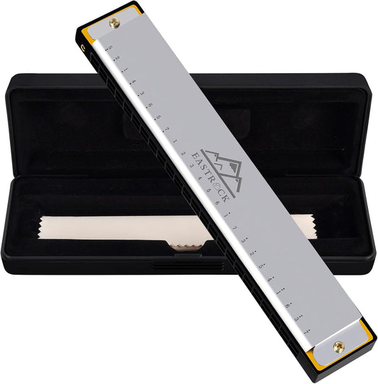 EastRock Blues Harmonica 24 Hole C Key with Case, Mouth Organ Harp, Diatonic Harmonica for Beginner, Adult, Professional, Students, Friends, Gifts