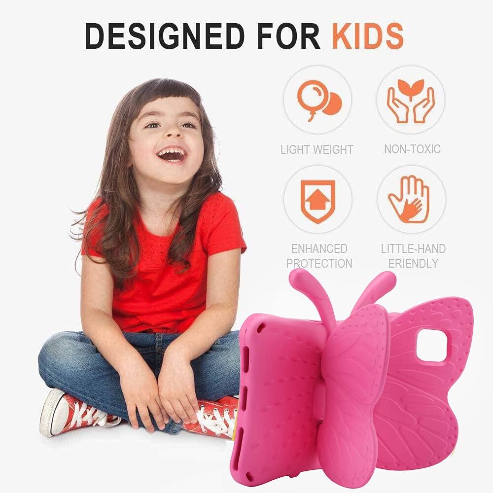 Fire HD 10 Kids Tablet 11th Gen 2021 2023 Case 10.1 Cute Butterfly Kids Pro Case with Stand Light Weight EVA Rugged Shockproof Heavy Duty Kids Friendly Full Cover for Kids Girls (Rose)