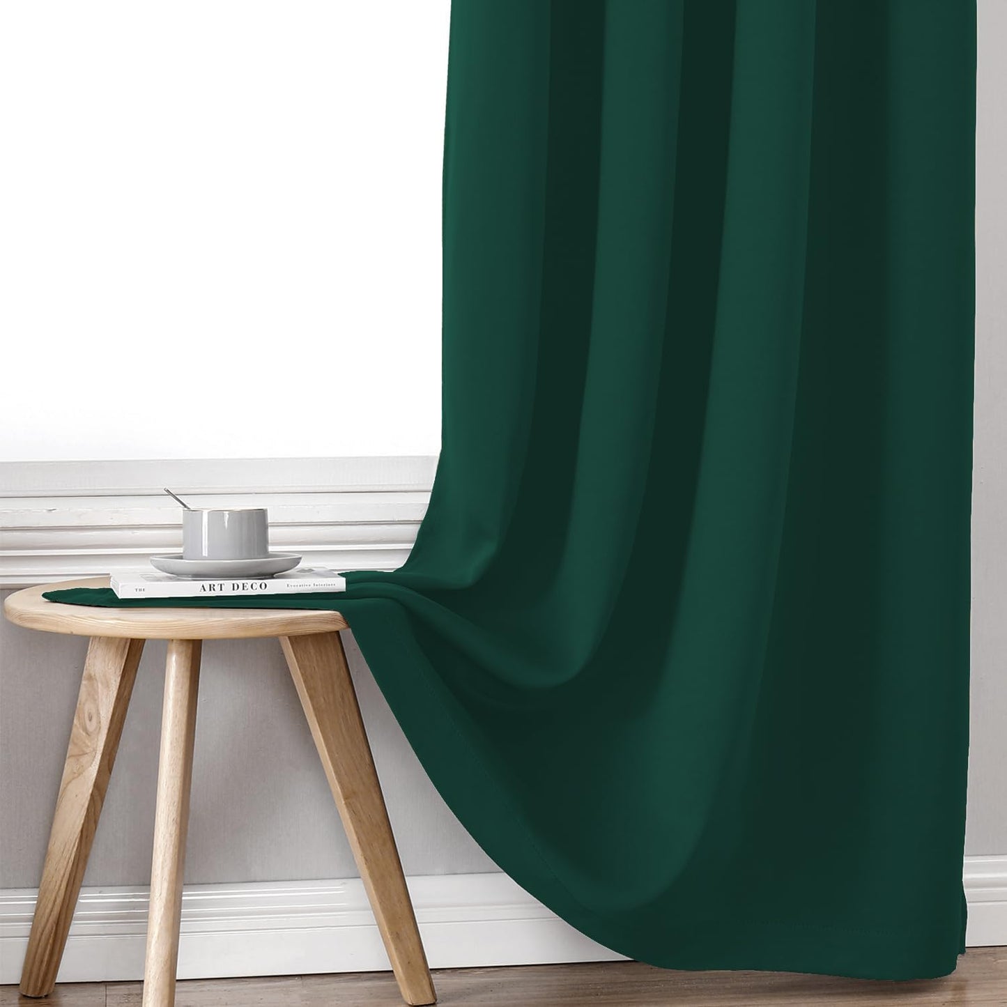ChrisDowa 100% Blackout Curtains for Bedroom with Black Liner, 2 Thick Layers Total Blackout Thermal Insulated Grommet Window Curtains 2 Panels Set (Forest Green, 52 x 63 Inch)