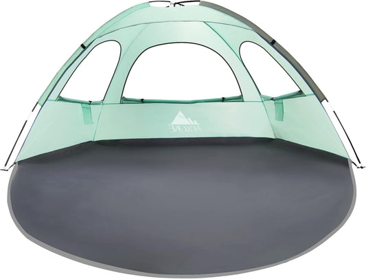 NXONE Beach Tent Sun Shade Shelter for 3/4/6 Person Person with UV Protection, Extended Floor, 3 Mesh Roll Up Windows & 8.0/8.5mm Fiberglass Rods丨Carry Bag Included
