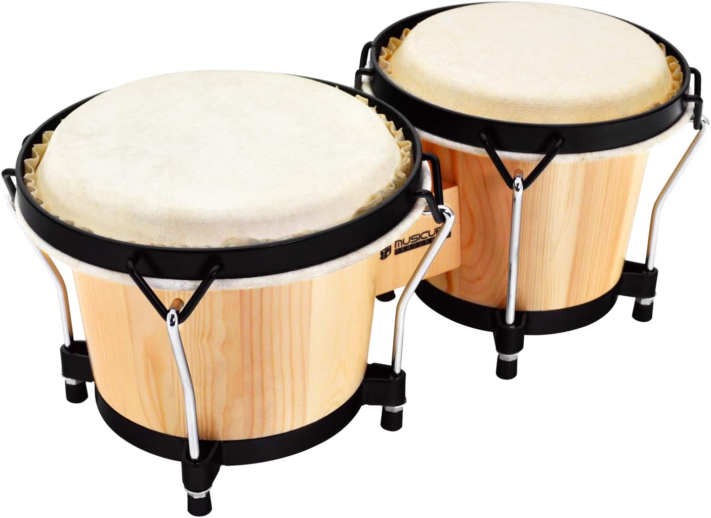 MUSICUBE Bongo Drum Set with Tuning Wrench Professional Wooden Percussion Instrument for Beginner Adults Kids (Natural Skin)