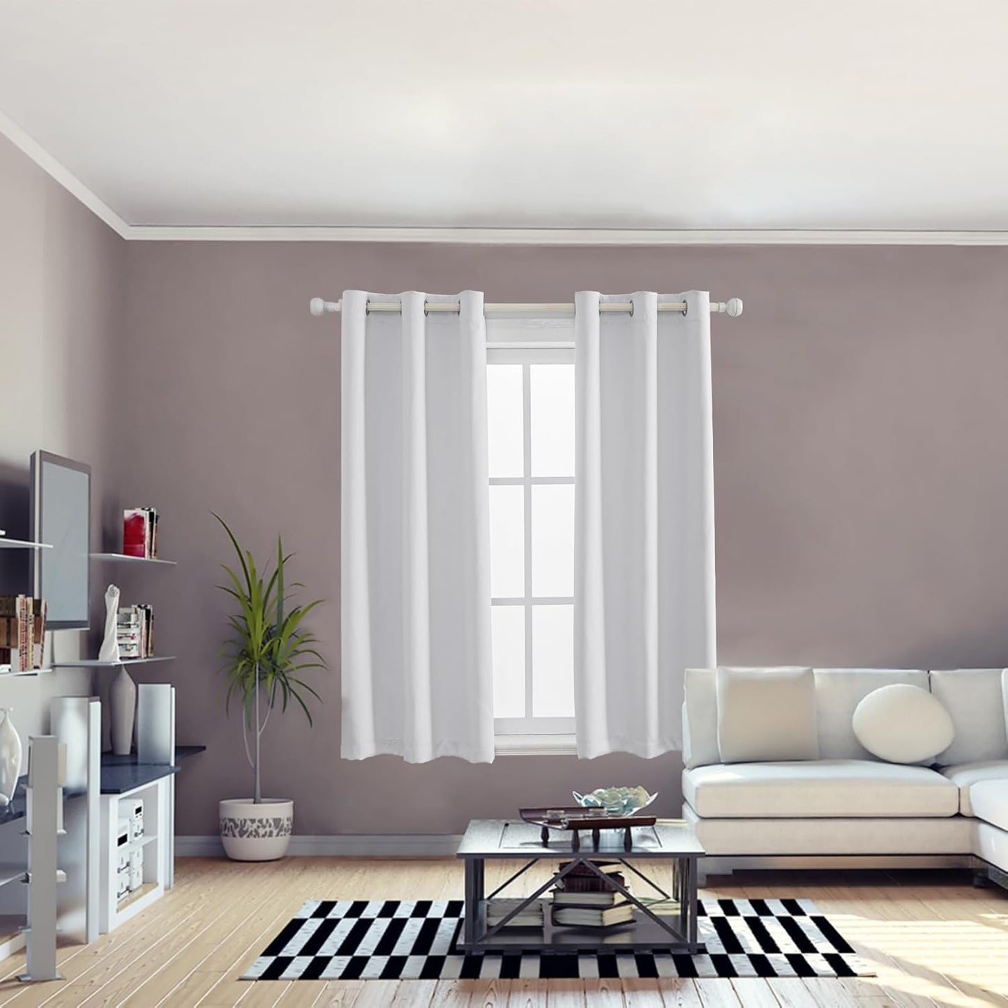 Anytime 100% Blackout Curtain Set, Thermal Insulated & Energy Efficiency Window Draperies for Guest Room, Full Shading Panels for Shift Worker and Light Sleepers（Greyish White, 2 Panels, 37W x 63L）