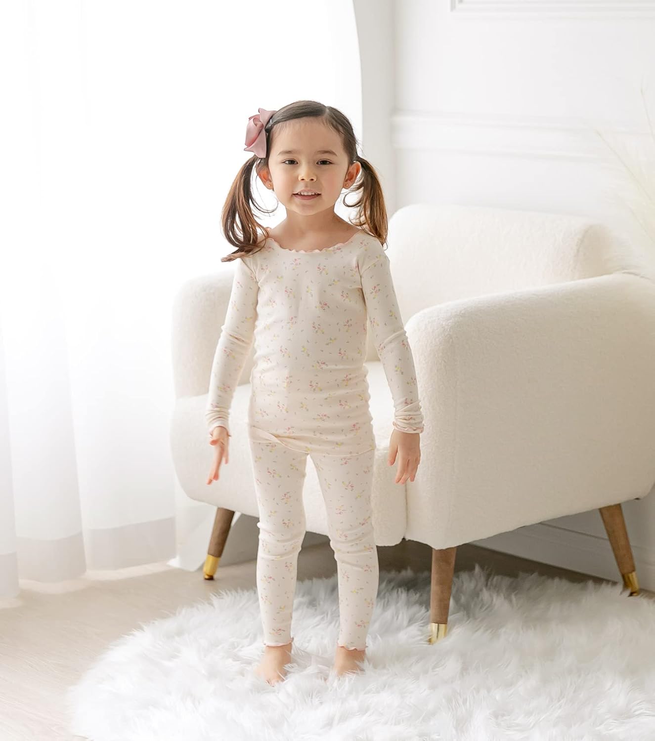 AVAUMA Baby Boy Girl Pajama Set 6M-7T Kids Cute Toddler Snug fit Flower Pattern Design Pjs Cotton Sleepwear Ruffled Shirring
