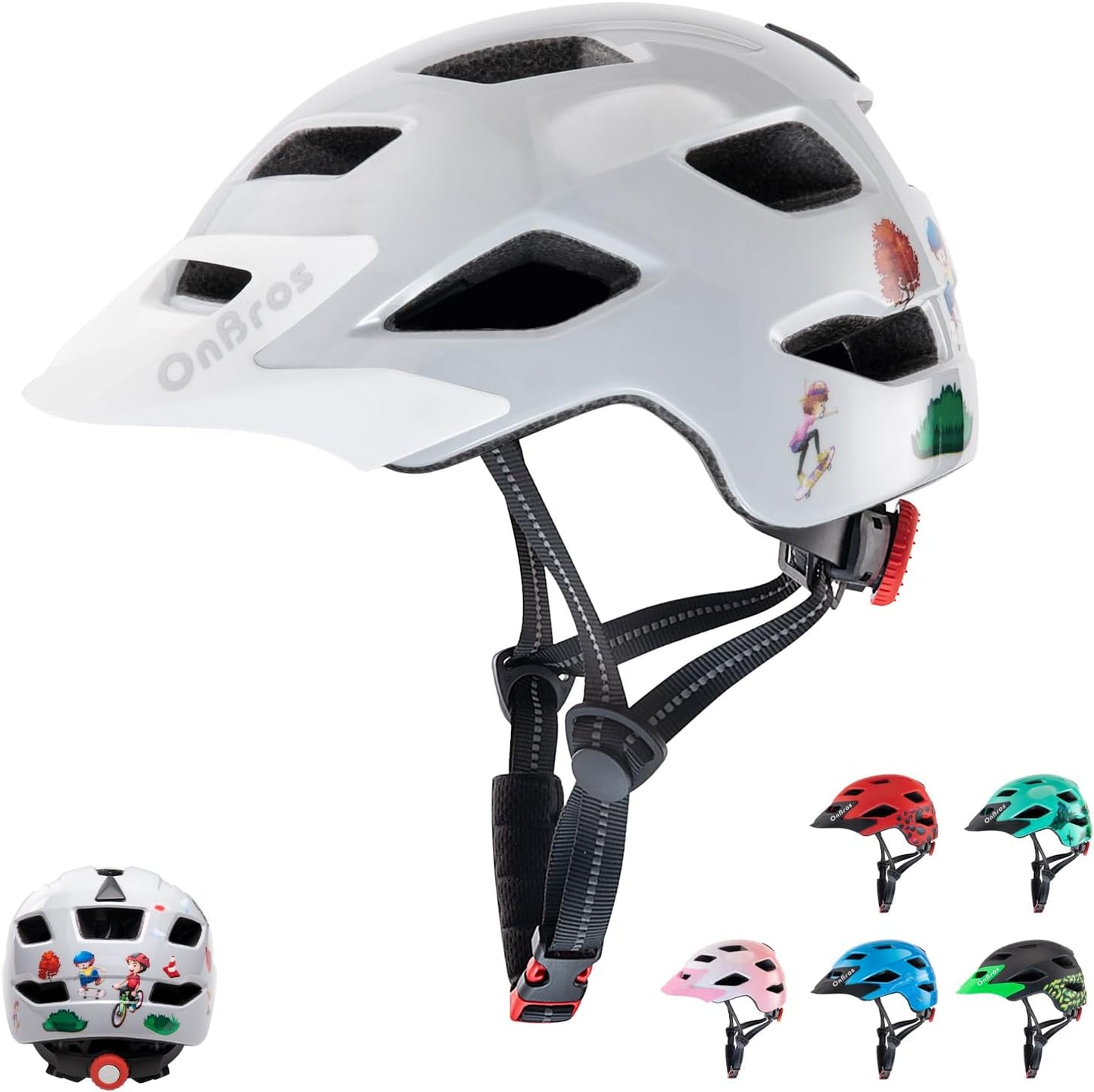 OnBros Kids Bike Helmet - Bike Helmets for 5-14 Boys or Girls with Visor, Children Bicycle Helmet for Skateboard Mountain Scooter Road Cycling, Lightweight and Adjustable 50-57CM