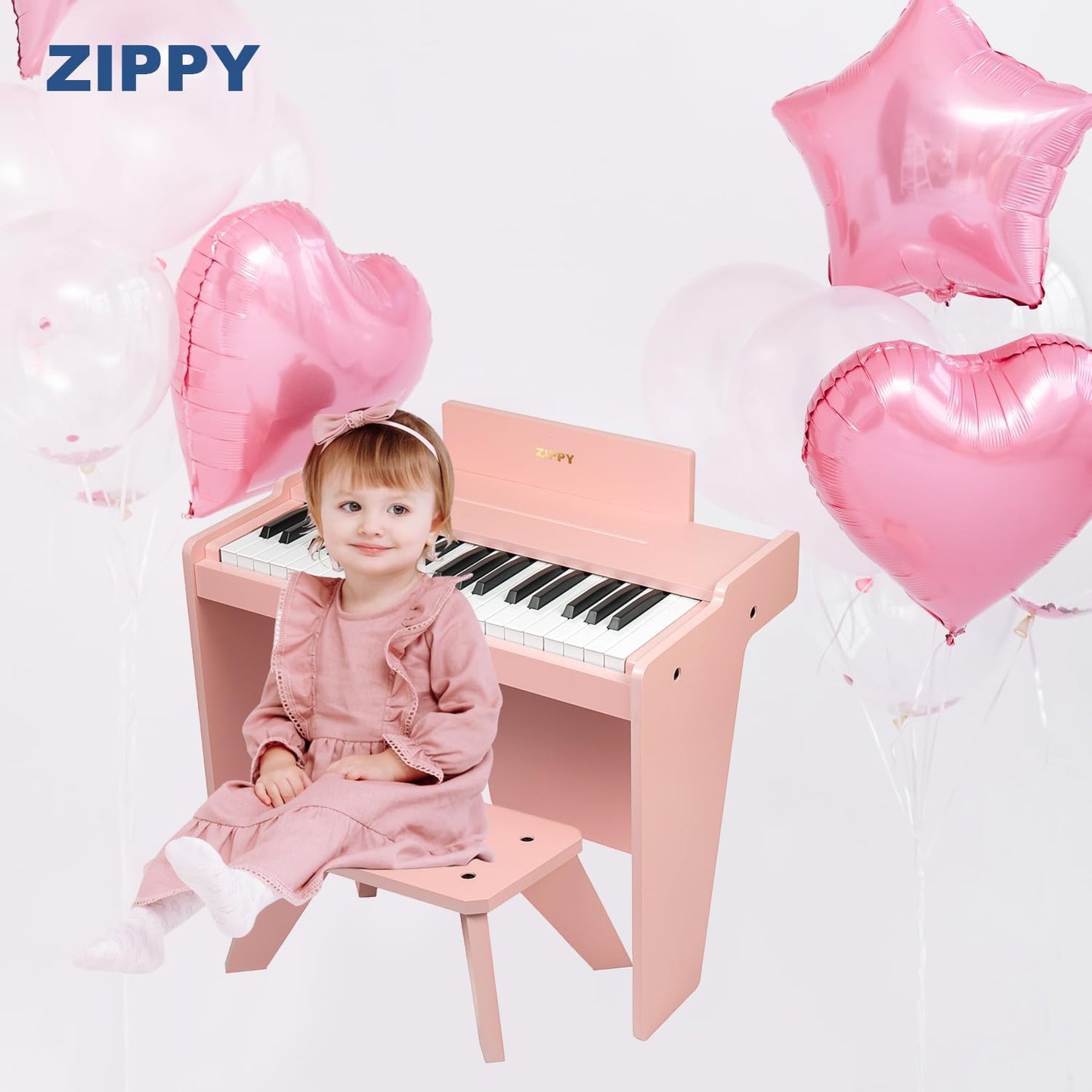 ZIPPY Kids Piano Keyboard, 37 Keys Digital Piano for Kids, Music Educational Instrument Toy, Wood Piano for 3+ Girls and Boys (Pink Basic)
