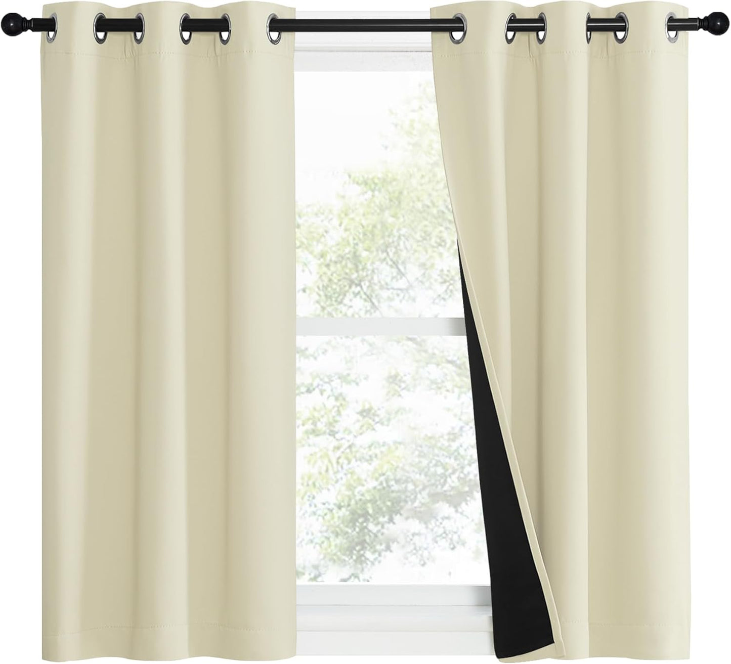 NICETOWN Living Room Completely Shaded Draperies, Privacy Protection & Noise Reducing Ring Top Drapes, Black Lined Insulated Window Treatment Curtain Panels (Beige, 2 Pieces, W37 x L40)