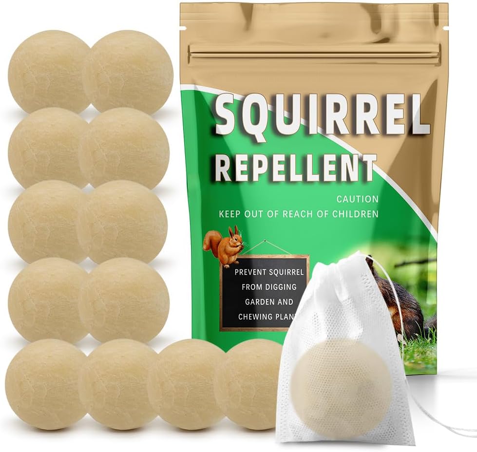Squirrel Repellent Outdoor, Chipmunk Repellent for Attic/Garden/Bird Feeders/Plants/Cars, Deterrent Squirrels, Keep Chipmunks Away-Pack of 12