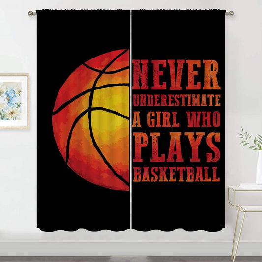 Red Basketball Blackout Curtains for Boy Girl Room Darkening Decor,Sport Theme and Motto Dark Background Bedroom Living Room Home Rod Pocket Thermal Insulated Window Curtain/Drapes Panel,72x63 Inch…
