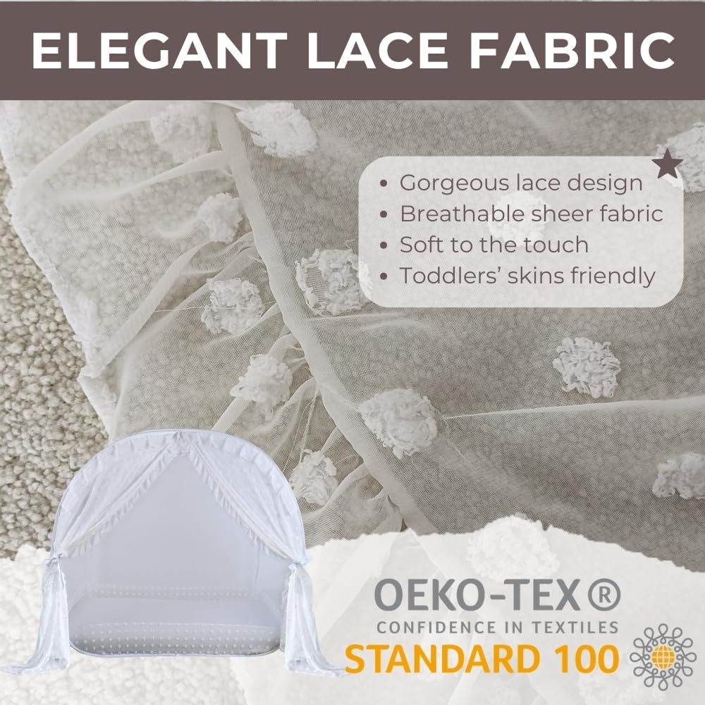 Wonder Space Elegant Baby Crib Net Tent - Minimalist Lace Curtain Design - Durable & Breathable Mesh to Keep Baby in & Stop Climbing Out - Mosquito & Insects Protection