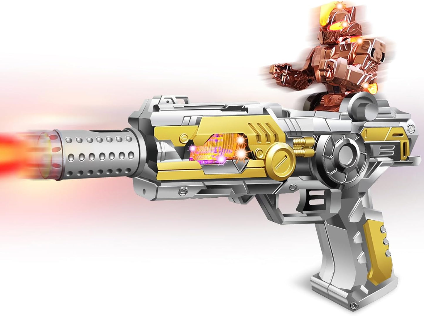 Light Up Toy Gun with Sound Effects & Spray for Ages 3, 4, 5, 6, 7+ Boys - Unique Barrel Telescopic Action - Ideal Halloween Christmas Birthday Gift for Toddlers Kids (Batteries Not Included)