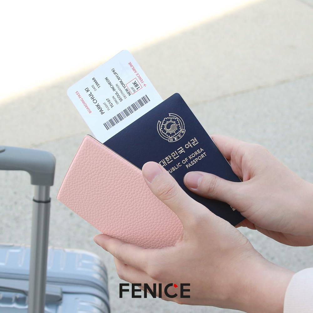 Fenice Classic Passport Cover Holder Wallet Case for Travel Essential RFID Blocking Vegan Leather Waterproof (ORANGE)