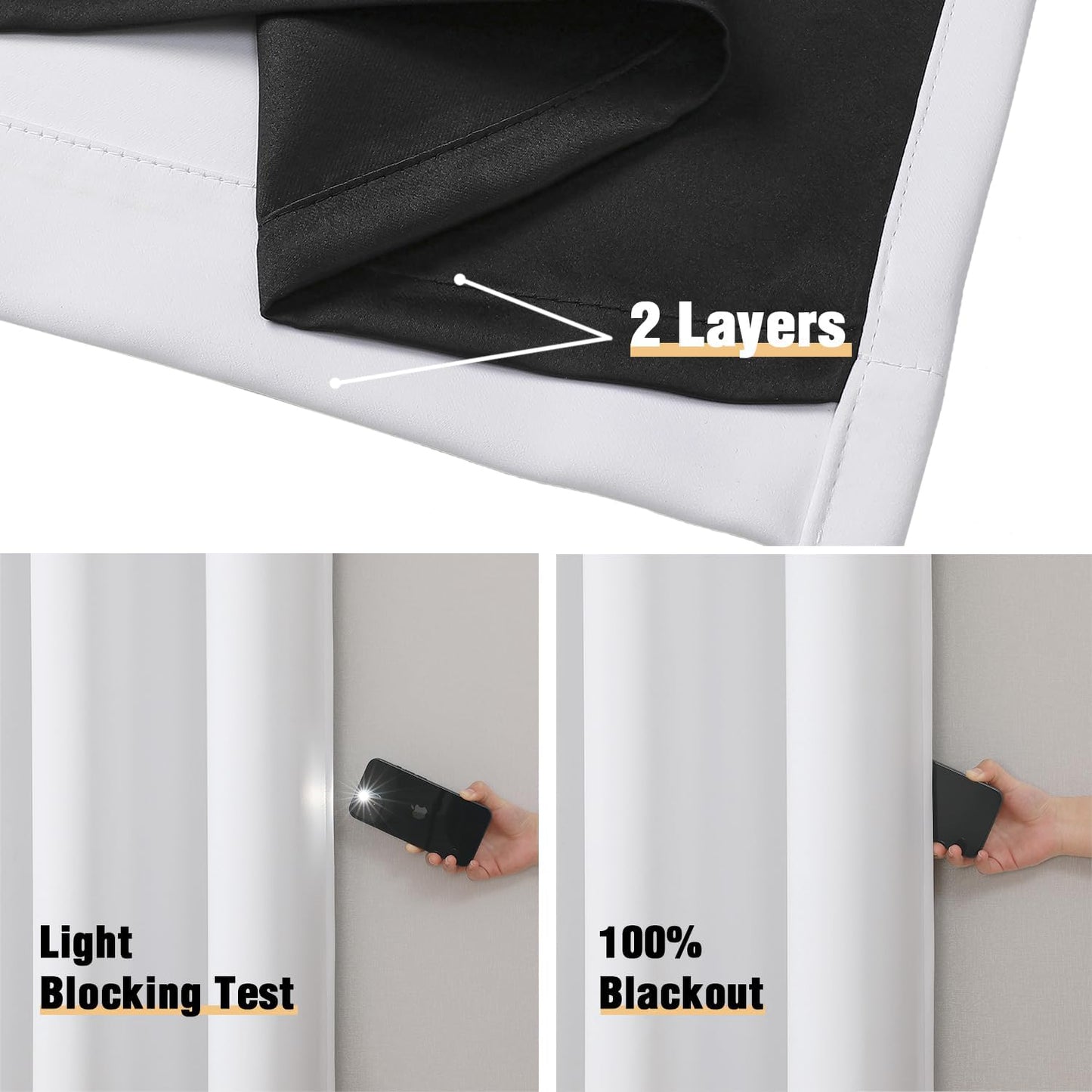 ChrisDowa White 100% Blackout Curtains for Bedroom with Black Liner, 2 Thick Layers Total Blackout Thermal Insulated Grommet Window Curtains 2 Panels Set (Pure White, 52 x 54 Inch)